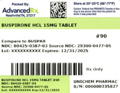 Buspirone HCl 15mg #90 (Buspirone HCl 15mg 80425 0387 03)